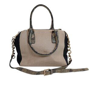 Marc Fisher Bag Kyra Nude Snake Leather Embossed Crossbody Satchel Bag